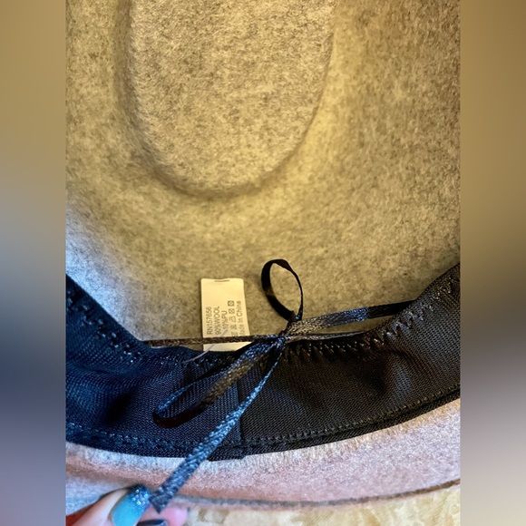 New Unisex Classic Neutral Gray Wool Hat with Tan Leather band on Wide Brim - Picture 8 of 16